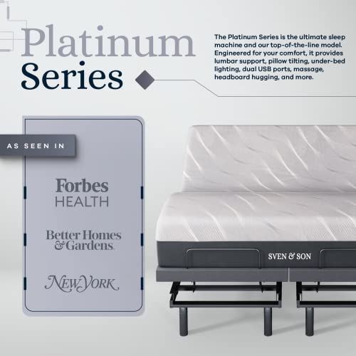 Sven & Son Platinum Series Adjustable Bed Base + 12" Premium Memory Foam Mattress, Platform Frame Compatible, Lumbar Support, Usb Ports, Zero Gravity, Dual Massage, Wireless Remote - King #TOP1