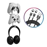 Wabracket 4 in 1 Controller and Headphone Wall Mount Holder Bundle, Universal Wall Mount for PS5/Xbox Series S &X /Switch Pro Game Controller, Stand Bracket Hanger, with a 2 in 1 Type C Charging Cable