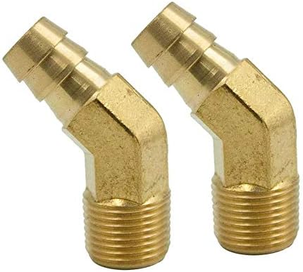 Legines Brass Hose Barb Fitting, 45 Degree Elbow, 1/2" Barbed x 3/8" NPT Male Pipe, 2 pcs