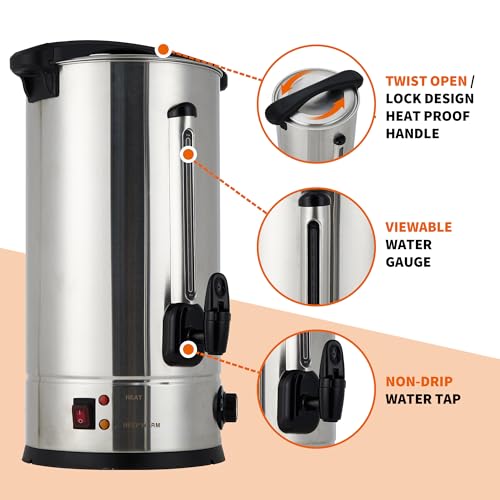 100-Cup Coffee Urn, 14L / 3.8Gal Double Wall Insulation Coffee Dispenser, Stainless Steel Large Hot Beverage Dispenser with Automatic Temperature Control & Faucet Commercial Coffee Urn, Silver by Towallmark - Image 4