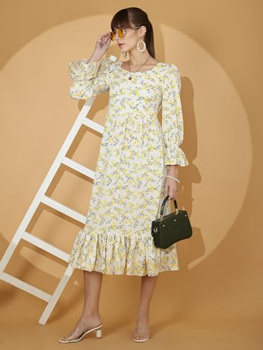 Image of Sheetal Associates Women's Casual Flared Sleeve Crepe Floral Fit and Flare Dress