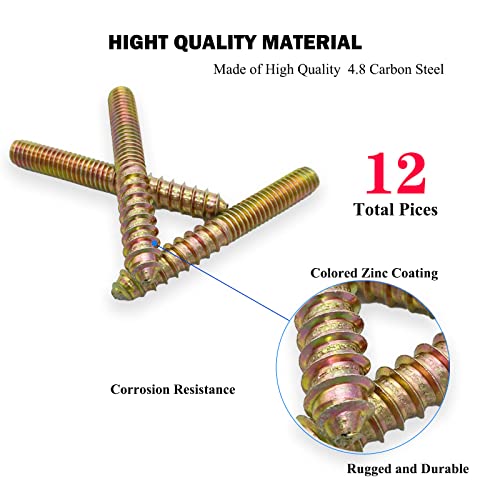 Image of 12 Pack 3 /8-16 x 3 Inch Hanger Bolts 3 /8-16 inch Double Headed Bolts 3 /8 Wood Dowel Screw Self-Tapping Screw Hanger Bolts for Furniture Double Head Threaded Rods Bolt 75mm Length