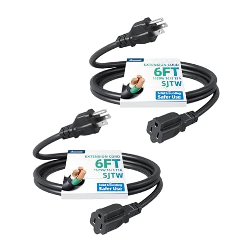 DEWENWILS 2 Pack 6FT Outdoor Extension Cord Waterproof, Short Extension Cord 16 AWG SJTW, NEMA 5-15P to 5-15R, 3 Prong Grounded Plug, for Indoor and Outdoor, ETL Listed, Black 6 feet 16AWG-2