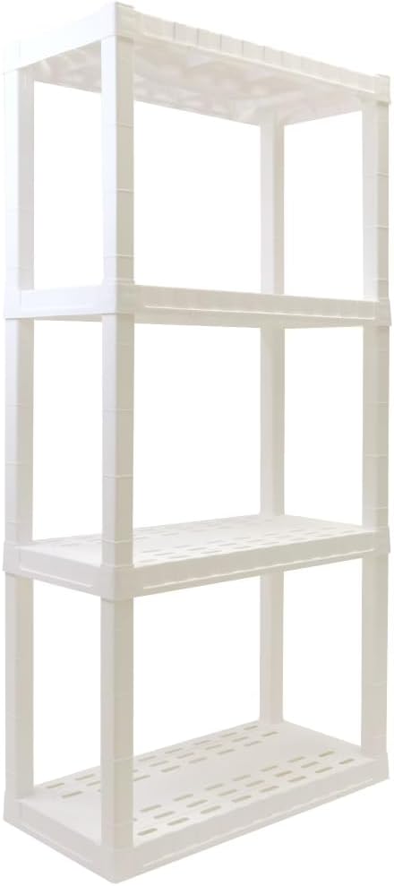 Plastic Shelving Unit Storage Shelf 4-Tier 56" H x 14" D x 30" W White 400 lbs