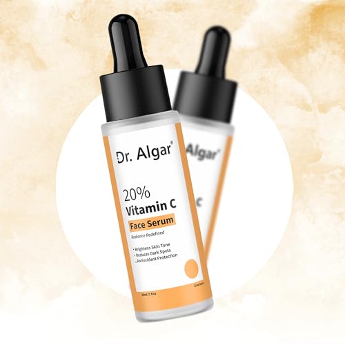 Image of Dr. Algar 20% Vitamin C Face Serum for Skin Brightening & Radiance | Helps Reduce Pigmentation, Dark Spots & Uneven Skin Tone | Lightweight Formula for All Skin Types