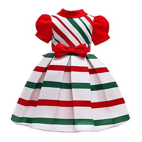 Flower Girl Dress Toddler Kids Puff Sleeve Striped Princess Christmas Party Wedding Dress,Vintage Formal Dress(Multicolor,9-10 Years)
