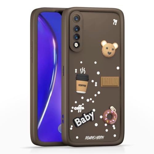 Image of Bintage Back Cover Compatible for Samsung Galaxy A70 4G | Cute 3D Taddy Ball Bear Milk Cake Coffee Silicon Case Full Body & Camera Protection - Brown