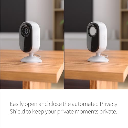 arlo essential security camera 2k  indoor only 2nd gen  baby monitor amp pet camera  wired automated privacy shield 2-way audio night vision live stream motion alerts amp notifications white1 cam