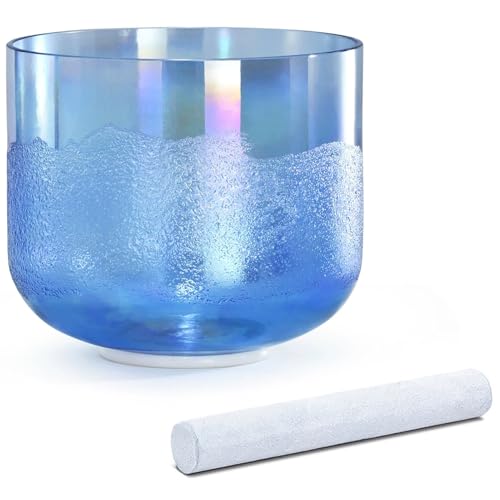 432Hz ブルークリスタルシンギングボウル スエードマレット&Oリング付き コズミックライトアルケミーボウル サウンドボウル ヨガ 瞑想 サウンドヒーリング用(A note,8 inch)