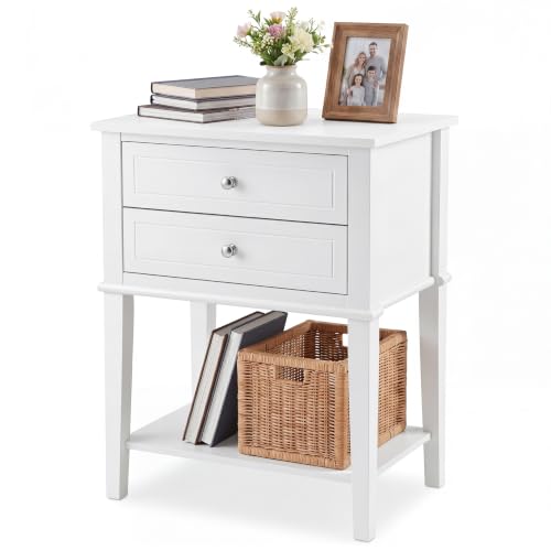 SEJOV 28" Tall Nightstand with 2 Drawers and Open Shelf, White