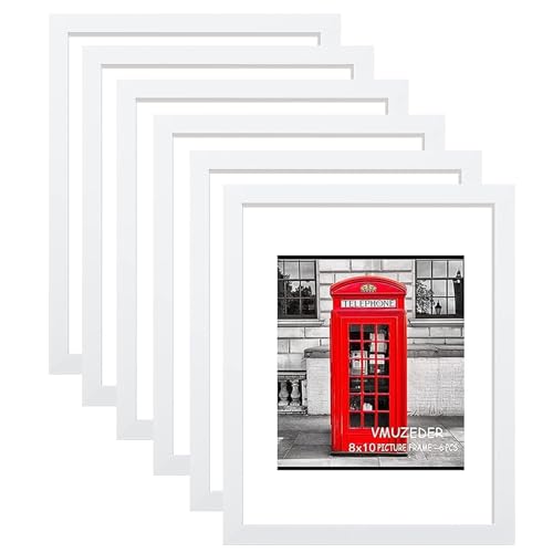 VMUZEDER 8x10 Picture Frame Rustic White Wood Set of 6,Display Pictures 5x7 with Mat or 8x10 Without Mat,Multi Photo Frames Collage for Wall or Tabletop Display