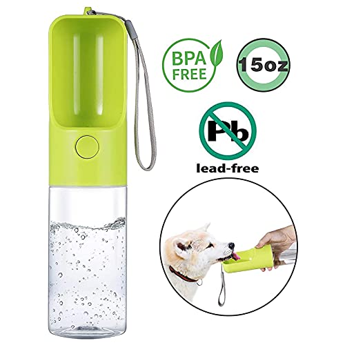 Mtslyh Portable Dog Water Bottle 15 Oz,Leak Proof Puppy Water Dispenser With Drinking Feeder For Pets Dog Bowl For Outdoor Traveling, Walking, Camping And Hiking (Green) #TOP6