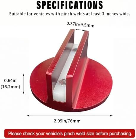 Piburth Universal Magnetic Grooved Jack Pad, 0.37" Slotted Aluminum Jack Puck Pinch, Pinch Weld Frame Rail Adapter with Large Slotted for Most Cars (Red) — view 4