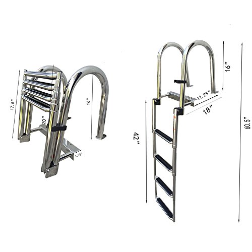 Hoffen Stainless Steel in-Board Swim Fiberglass Platform 4-Steps Ladder Welded Reinforce Folding Docking