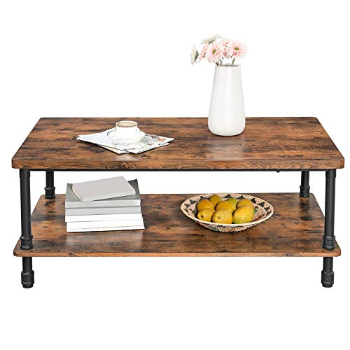 Vasagle Urbence Coffee Table, Accent Table With 1.2 Inch Thick Tabletop, Easy Assembly, Cocktail Table With Steel Pipe Legs For Living Room Office Reception, Industrial, Rustic Brown Ulct62X #TOP1