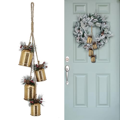 MINHOU-MINFEI Christmas Bells Decor, Hanging 4 Gold Bells Ornaments for Tree, Wreath, Door, Mantel