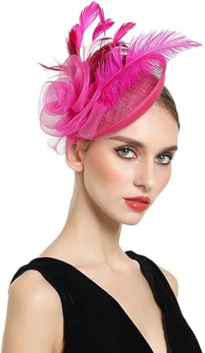 Z&X Sinamay Fascinator Pillbox Hats for Women Feather Flower Church Derby Headband Clip Wedding Tea Party Hat Grey