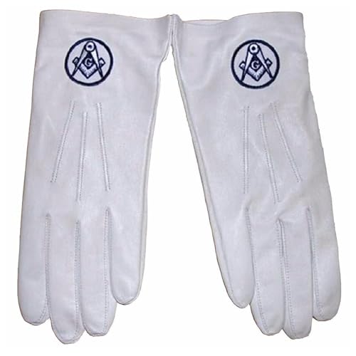 BRICKS MASONS Soft Leather Masonic Gloves With Square Compass Embroidery, Medium
