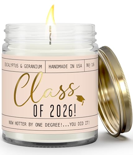 Graduation Gift for Her Class of 2026 Soy Candle w/Eucalypus & Geranium I 2026 College Graduation Gift for Her I 9oz Reusable Jar 50Hr Burn Made in USA