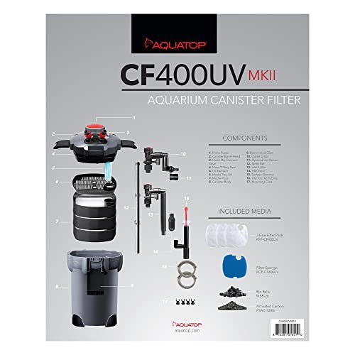 Aquatop 4-Stage Canister Filter with Vortex Prime, 9W UV, 370 GPH Flow ...