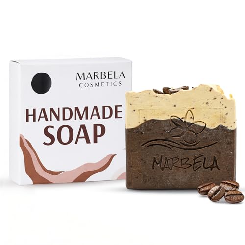 Marbela Cosmetics Handmade Soap Bar - Made in USA, Vegan Friendly, Palm Oil Free, Natural Bar Soap - Gentle Face & Body Soap for Daily Skin Care, Moisturizing & Nourishing - 3.5 oz (Cozy Cappuccino)
