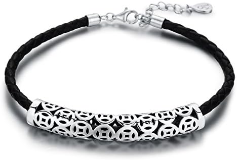 925 Sterling Silver Leather Bracelets Wrap Bracelets for Women Silver Jewelry Ancient Coins Bracelets for Men