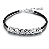 925 Sterling Silver Leather Bracelets Wrap Bracelets for Women Silver Jewelry Ancient Coins Bracelet