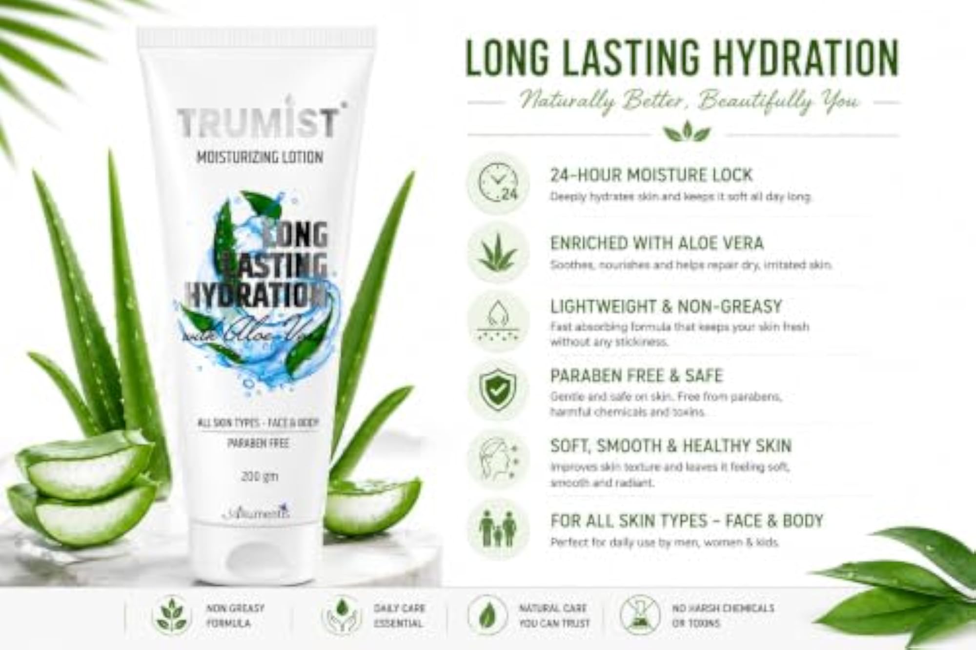 TRUMIST Moisturizing Lotion with Aloe Vera, 200 gm