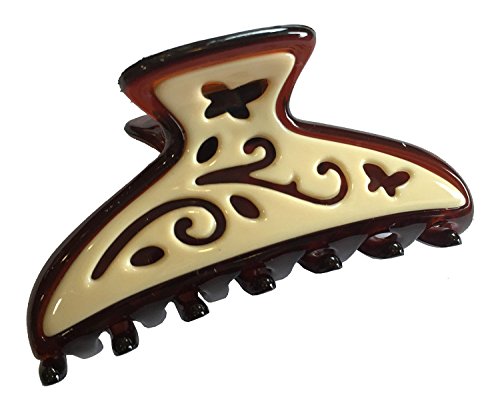 Parcelona French Ivy Tortoise Shell Ivory Medium 3 1/2" Celluloid Covered Spring Claw Clips No Slip Grip Jaw Hair Claw Clips Clamp Clutcher for Women and Girls, Made in France