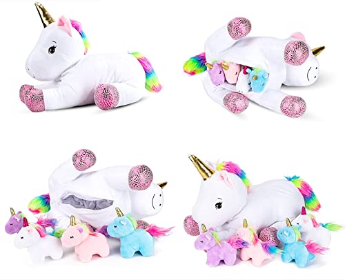 16Inch Unicorn Stuffed Animals -Unicorn Gifts For Girls -5 In 1 Plush Mommy Unicorn Playset With 4 Babies Unicorns Doll Surprise Toy #TOP1
