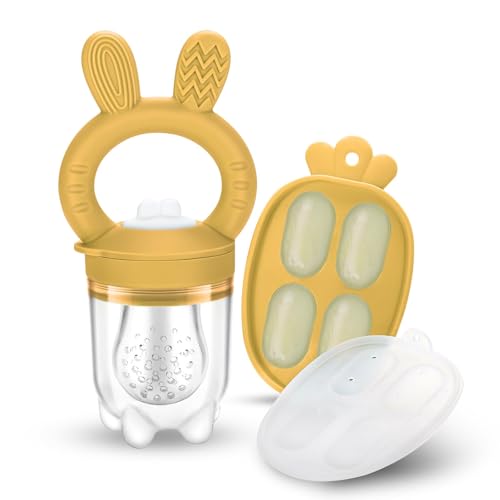 JEXFUN Fruchtsauger Baby aus BPA-freiem Silikon mit Kühlfunktion,Beikost & schmerzlindernde Babypflege bei Zahnungsschmerzen