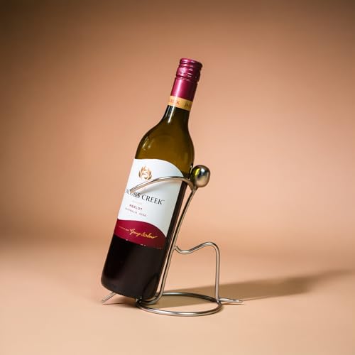 Image of Wine Bottle Holder | Single Bottle Wine Rack | Wine Bottle Stand | Beer Bottle Holder | Secret Santa Gifts for Christmas New Year Birthday | Gift for Friend Retirement (Silver Colour)