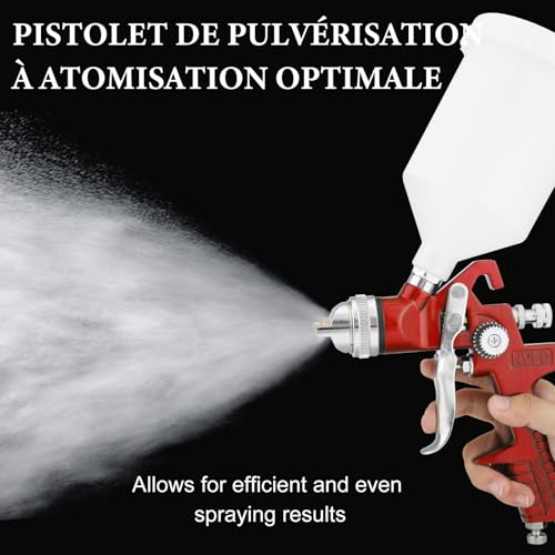 Pistolet do malowania HVLP z 3 dyszami 1,4/1,7/2,0 mm regulator powietrza kubek 600 cm³ pistolet natryskowy z zasilaniem grawitacyjnym, pistolety naprawcze HVLP, meble samochodowe (czerwony)