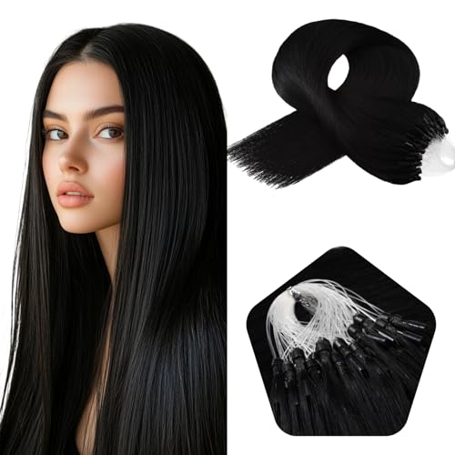 Jinyisong Micro Loop Remy Hair Extensions 1g/Strand Micro Link Extensions Human Hair 50g Human Hair Extensions Natural Straight Jet Black (14 inch, 1 Aza Black)