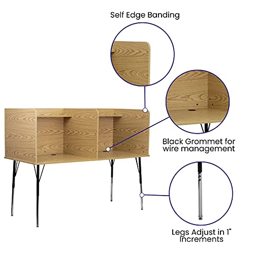 Emma + Oliver Stand-Alone Double Study Carrel With Height Adjustable Legs - Oak Finish #TOP2