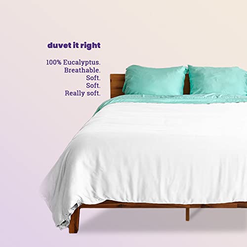 Sheets & Giggles 100% Eucalyptus Lyocell Duvet Cover - All-Season Soft, Cool & Cozy With Easy-To-Fasten Ties & Buttons - Down Alternative & Zero Static- Queen White #TOP1