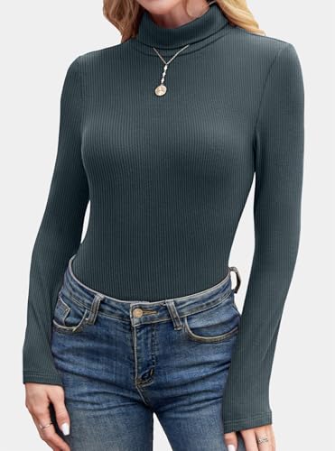 GKBK Women's Turtleneck Sweaters Fitted Long Sleeve Ribbed Shirts Lightweight Thermal Underwear Warm Layering Tops Fall Outfits 2025 Trendy Navy Blue — view 3