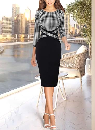 Image of VFSHOW Womens Work Business Casual 3 /4 Sleeve Slimming Fitted Front Zipper Crisscross Waist Office Party Pencil Sheath Dress