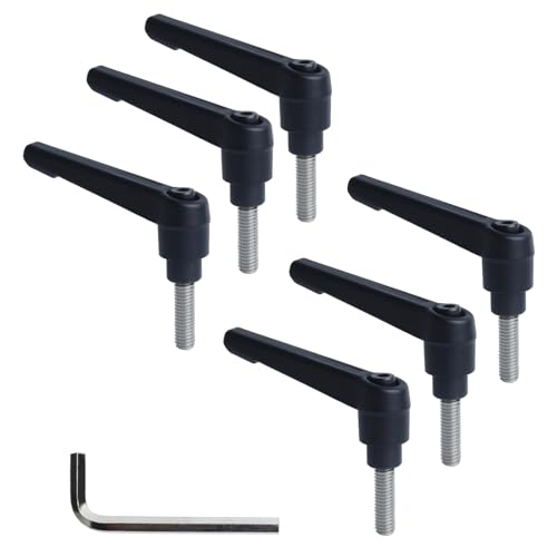 Image of Clamping Lever Handles with Quick Release Push Button Locking, 304 Stainless Steel M6 x 20mm Stud - Black (6 Pack)