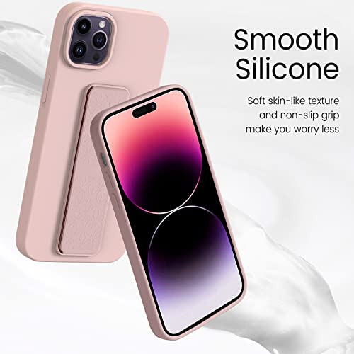 LAUDTEC Silicone Kickstand Case Compatible with iPhone 14 Pro Max, Vertical and Horizontal Stand Hand Strap Metal Kickstand Cover, Flexible Soft Liquid Silicone Stand Case for iPhone 14 Pro Max (Pink) by LT LAUDTEC - Image 2