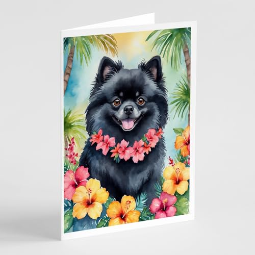 Caroline's Treasures Pomeranian Luau Greeting Cards Pack of 8 Blank Cards with Envelopes Whimsical A7 Size 5x7 Blank Note Cards