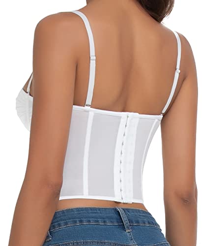Raxnode Women Lace Corset Crop Tops - Sexy Fashion Club Bodysuit With Adjustable Stap #TOP1