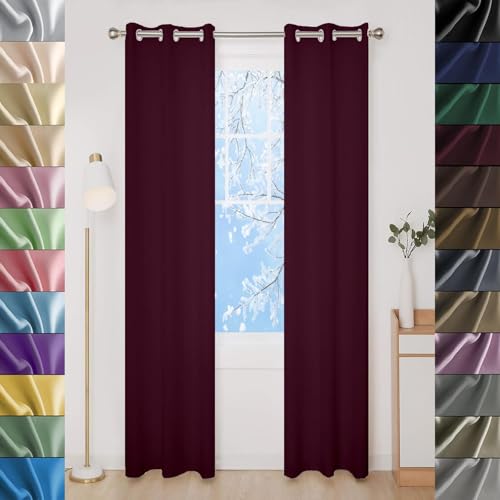 GAIFNAG Pencil Pleat Blackout Curtains 220 x 90 cm Insulated Energy Efficiency Eyelet, Multiple Size and Colour Voile Curtain with Eyelet for Bedroom and Living Room, Red Wine