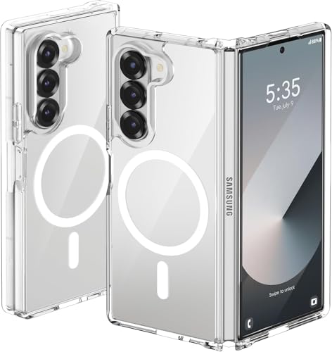 BECAQ for Samsung Galaxy Z Fold 6 Case Magnetic Clear Military Grade Drop Protection Anti Yellowing Phone Cover - Rugged Shockproof Protective Bumper Transparent Case (Z Fold 6)