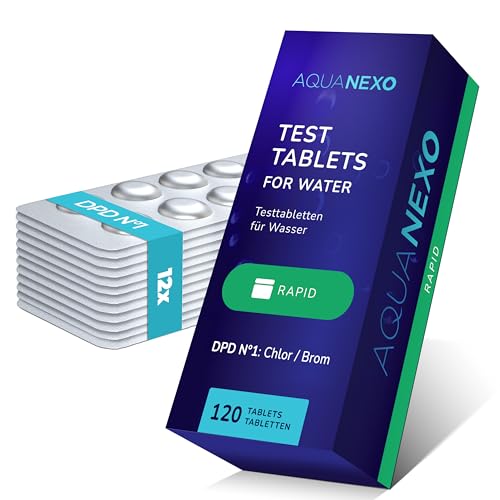 AQUANEXO DPD1 Rapid Tabletten, Test Tabletten für Pool Chlor, DPD 1 Tabletten, wählbar: 60/120/180/240x, Pool Testtabletten Chlor, Pooltester, Messtabletten Pool Tester, Pool Zubehör (120)