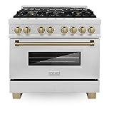 ZLINE Autograph Edition 36 in. 4.6 cu. ft. Legacy Dual Fuel Range with 6 Burner Gas Cooktop and Electric Convection Oven in Satin Stainless Steel and Champagne Bronze Accents (RASZ-SN-36-CB)