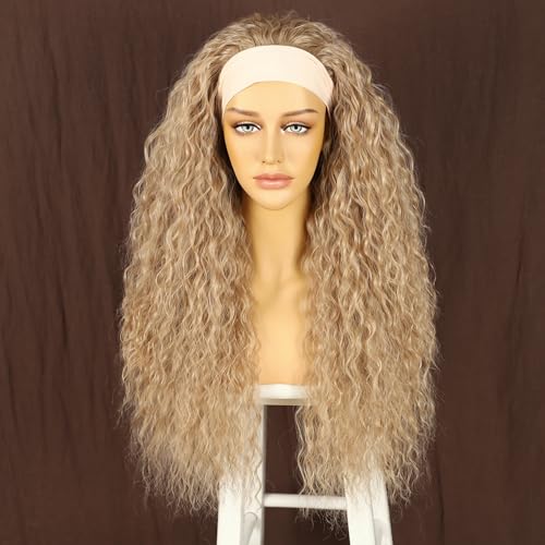 Perruque bandeau sans colle pour éviter les irritations : boucles blond cendré 66 cm