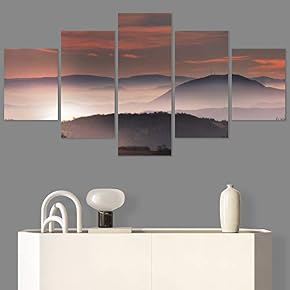 SIGNWIN 5 Panel Canvas Wall Art Orange Sunset...