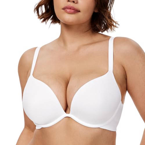 Image of WingsLove Women's Push Up Bra Seamless Deep V Plunge Lightly Padded Multiway T-Shirt Bras Add 1 Cup (White,40C)