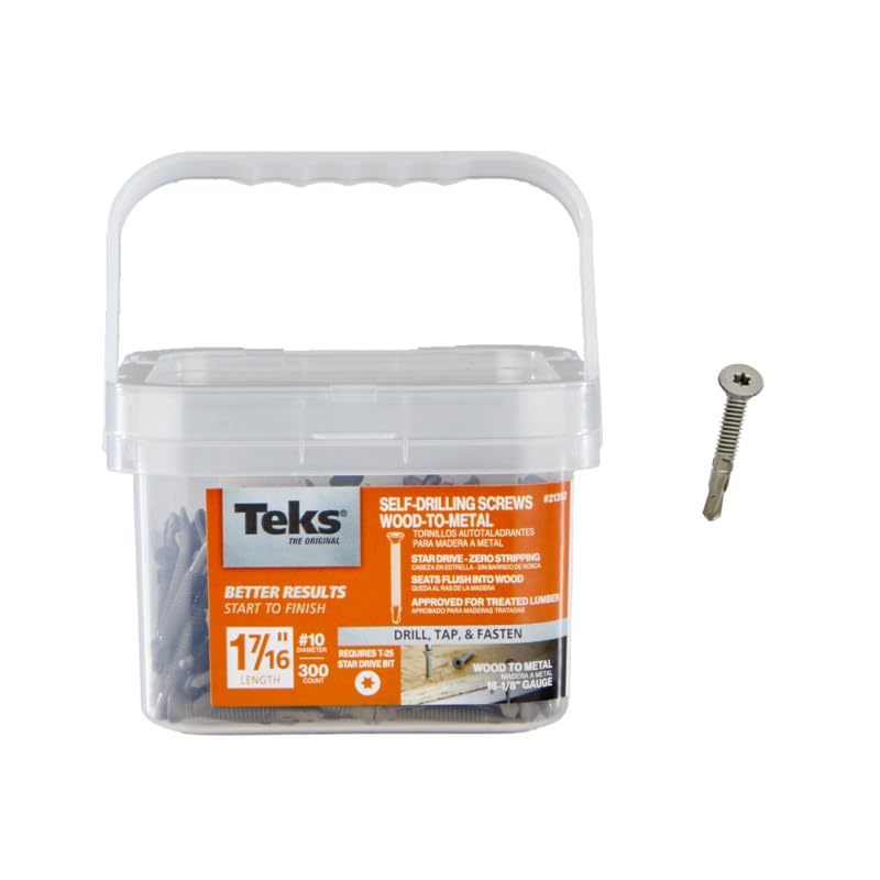 Teks #10 x 1-7/16 Inch Wood-to-Metal Self-Drilling Screws, 300PCS, for Roof/Subfloor Decking, Trailer Beds, & Headers, Rust Resistant Climaseal® Coating, Star Drive, T-25 Bit Sold Separately